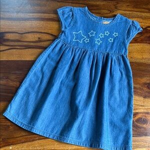Blue Denim Kids Dress with Star Embroidery